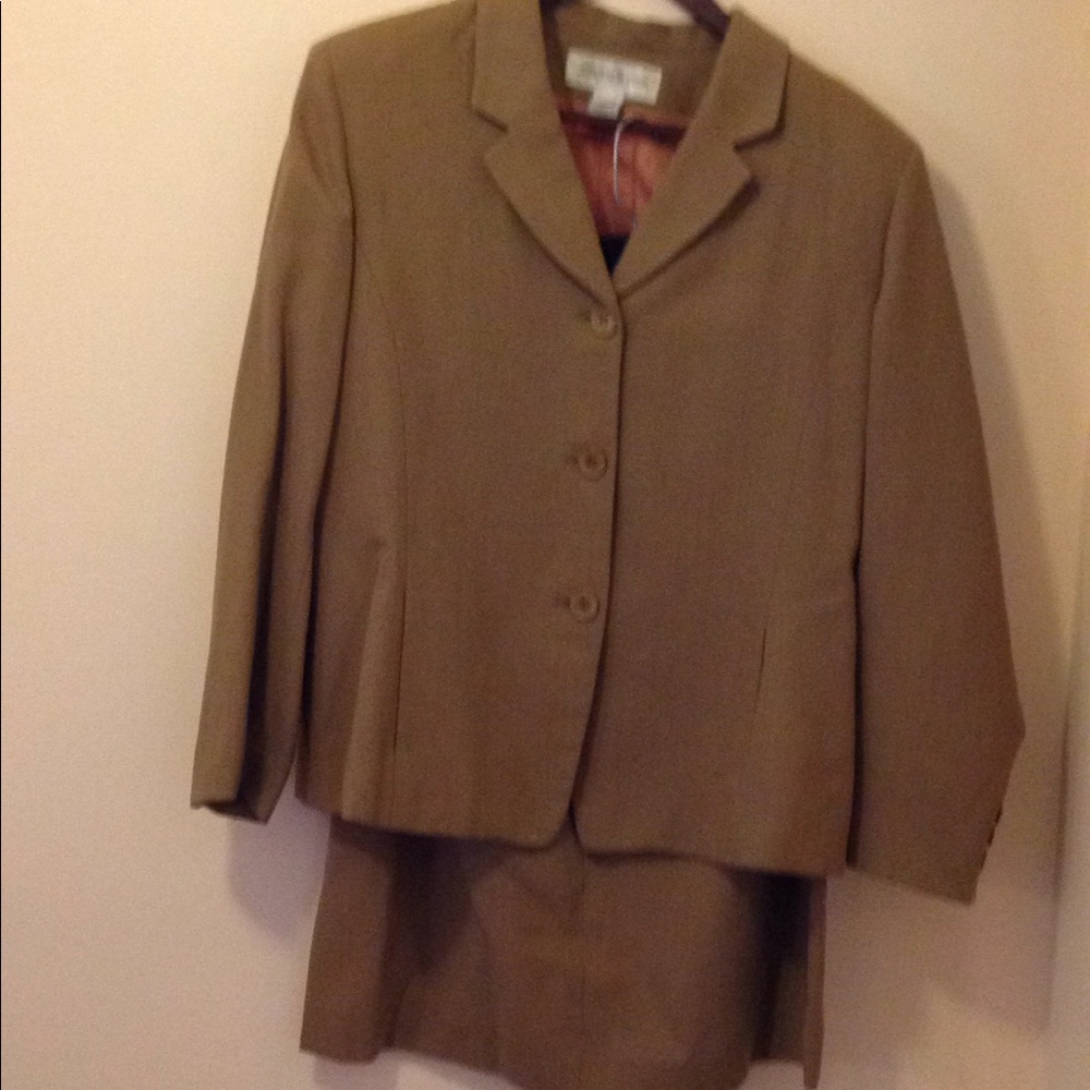 100% camel tan wool three-piece suit